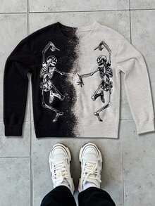 INAWLY Halloween Contrast Color Black & White Skeleton Vintage Knit Sweater, Casual & Fashionable Couple Style, Suitable For Autumn/Winter - Multicolor - View 3