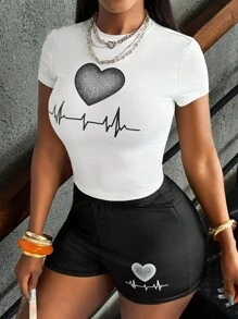 Rovax 夏日心形印花修身短款上衣和裙子套装，非常适合情人节和浪漫派对 - 黑與白 - 查看 4