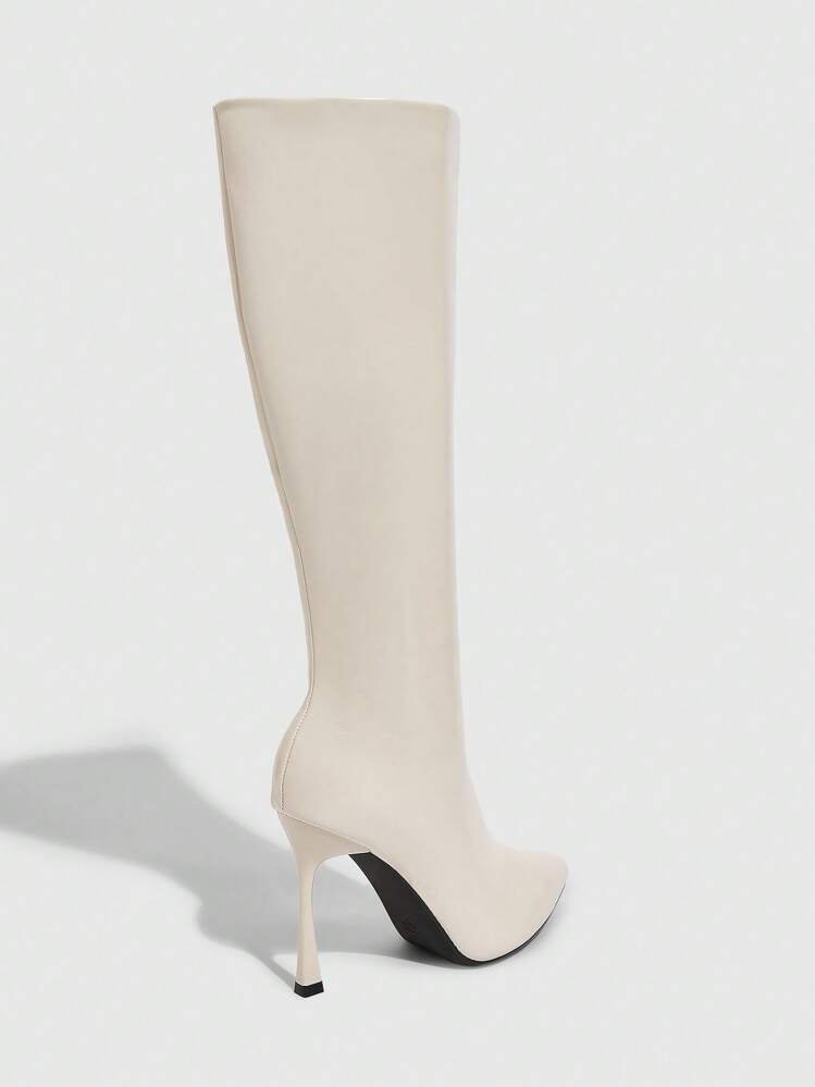 CUCCOO SZL 银灰色时尚女士及膝高跟靴 - 白色 - 查看 6