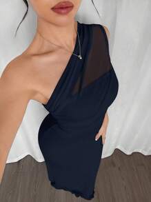 Firerie 女士优雅浪漫时尚通勤性感优雅风格不对称领口紧身长裙，适合派对、海滩度假、返校、浪漫约会、婚礼季、生日、复活节、春夏连衣裙 - 藏蓝色 - 查看 5