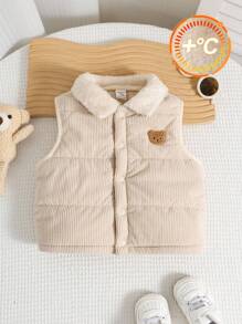 SHEIN 男婴可爱休闲秋冬多功能加厚保暖背心，男女通用婴儿服装，婴儿冬季服装，儿童秋季外套
