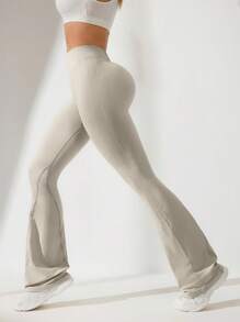 Easithlete 纯色简约褶皱修身运动裤，日常休闲穿着 - 駝色 - 查看 5