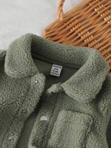 SHEIN Playful Pals 1件装男婴复古仿皮草夹克 | 幼儿加厚羊毛外套 | 婴幼儿秋冬时尚外套 | 男童纯色翻领单排扣夹克 | 男婴休闲纯色厚上衣