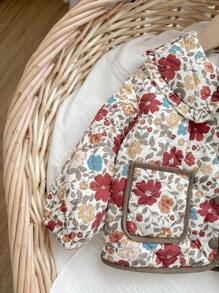 SHEIN Chaqueta casual con forro térmico y estampado floral para bebé niña, adecuada para otoño/invierno - Rosa - Ver 6