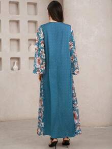 Al Najma Women's Floral Print Patchwork Pleated Dress - Green - View 5