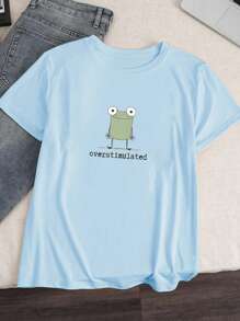 INAWLY Plus Size Frog Print Short Sleeve T-Shirt For Plus Size Women - Baby Blue - View 3