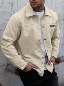 Manfinity CasualCool Outdoor Casual Street Style Versatile Long Sleeve Men's Jacket Men Shacket Men Overshirt Corduroy Jacket Men Beige Button Up Men Men Corduroy Shacket, Men Shacket, Beige Jacket Men, Shirt Jacket , Fall Winter