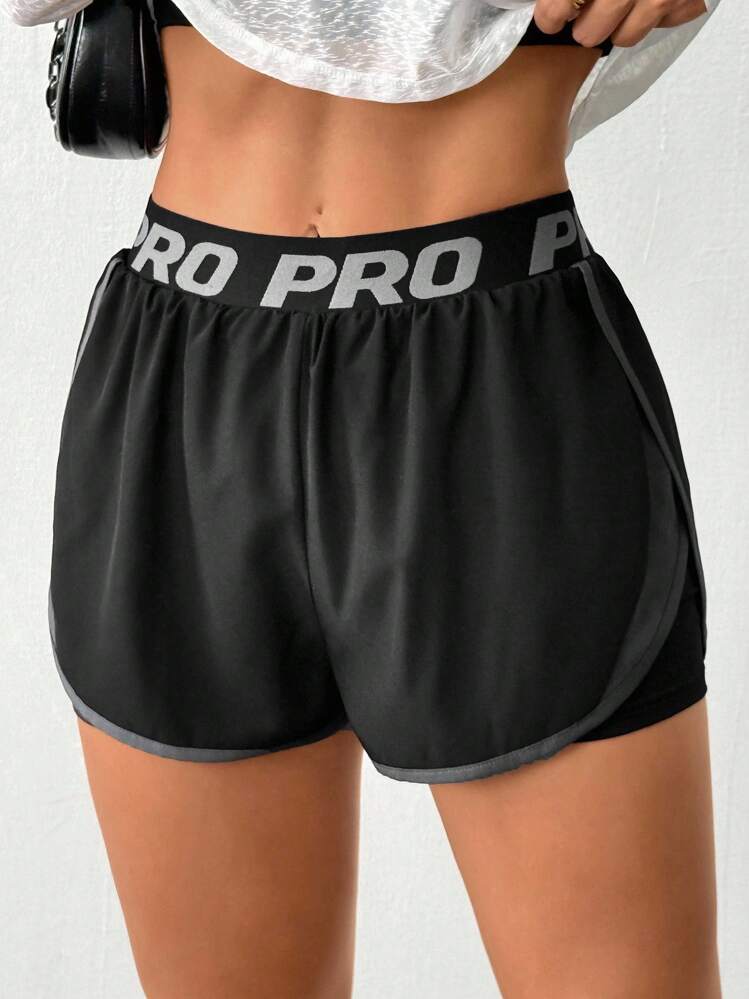 Easithlete 女士基本款瑜伽短裤，简约二合一设计 - 黑色 - 查看 6