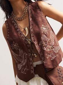 Bohemela 秋冬休闲度假纯色梭织刺绣修身女式轻便夹克 - 棕色 - 查看 3