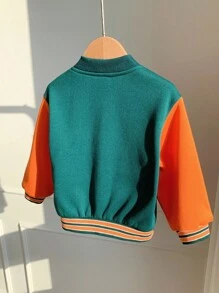 SHEIN Áo khoác bóng chày lót lông cừu ấm áp, kiểu dáng thường ngày cho bé trai/bé gái, màu cam/xanh lá cây, chất liệu dày dặn, có khóa kéo, thích hợp cho mùa thu/đông. - Nhiều màu - Xem 14