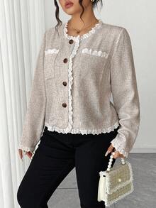 Elenzga Plus Size Women Elegant Lace Trim Cardigan Fall Winter Cloth For Women Autumn - Multicolor - View 5