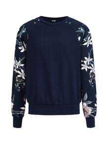 SHEIN Emery Rose Kids 少女花卉印花休閒圓肩運動衫