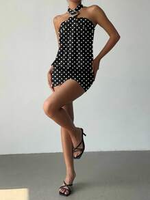 Aloruh 女式 Y2K 前卫性感紧身金属纽扣装饰吊带黑色迷你超短夜店连衣裙，适合夏季 - 彩色 - 查看 6