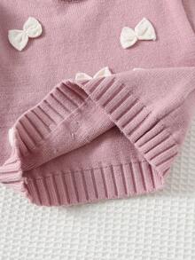 Cozy Pixies Baby Girl Colorblock Bow Decor Crew Neck Long Sleeve Pullover Sweater, Versatile & Comfortable,In Fall/Winter - Multicolor - View 6