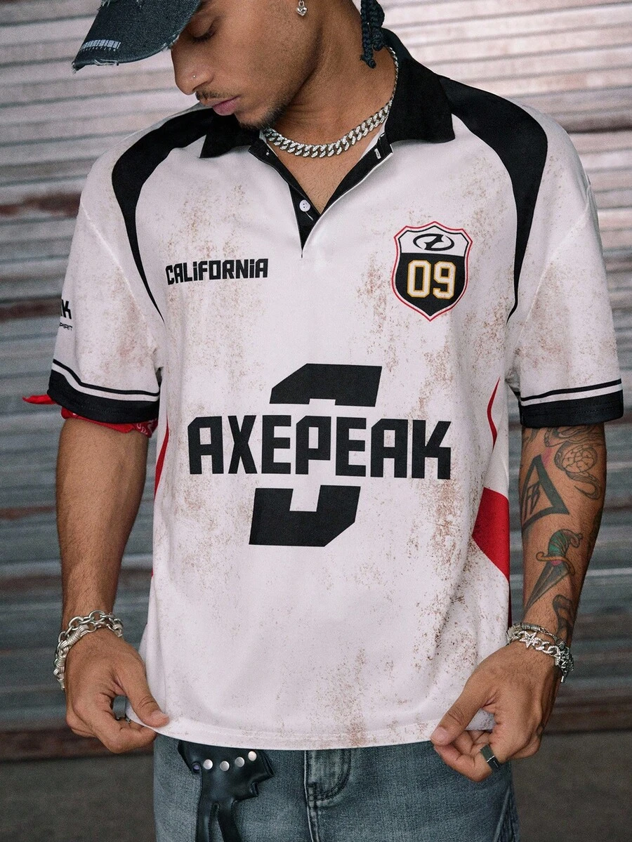 AXEPEAK Áo thun polo tay ngắn dáng rộng thoải mái dệt kim dành cho nam - trắng - Xem 1