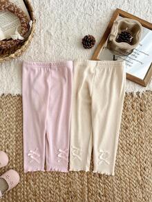 SHEIN Pantalones con decoración de lazo de princesa dulce estilo coreano, para primavera/otoño