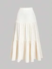 SHEIN MOD 2 件套：修身长袖方领上衣和层叠百褶裙，日常休闲装，白色裙子和上衣套装，奶油色两件套，夏季两件套裙，女士 2 件套裙，层叠裙套装，女士秋季服装 - 白色 - 查看 8