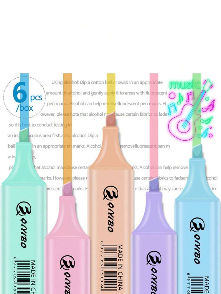 4/6 件荧光荧光笔和记号笔，柔和的马卡龙色，用于绘画、标记、记笔记，回到学校，马卡龙色荧光笔套装，外观高，学生专注于标记 DIY 手册、绘画和涂鸦记号笔。 - 彩色 - 查看 6