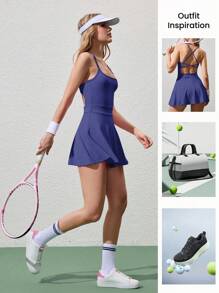 CourtClass 女士休闲纯色无袖优雅连衣裙 - 紫丁香色 - 查看 2