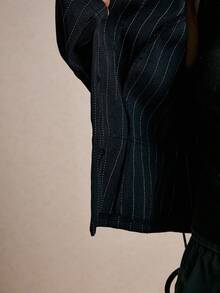 Poéselle Women's Striped Print Front Button Closure Fitted Elegant Long Sleeve Regular Jacket,Premium Fitted Waist Pinstripe Blazer – High-Quality Chic Short Suit Jacket For Women, Holiday & Party Look Autumn Winter Clothes For Women