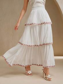 Anewsta 女装春夏拼搏波西米亚重工刺绣橡筋荷叶边白裙 - 白色 - 查看 4
