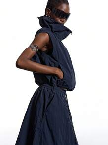 LYSMO 女士纯色拉链休闲无袖薄夹克