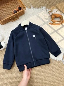 SHEIN 小男孩休闲日常图案运动衫、夹克、返校装，适合上学、度假、旅行、运动、秋冬 - 藍色 - 查看 2