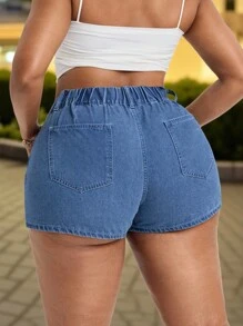 SHEIN Unity Plus Size Women's Non-Stretch Denim Shorts, Casual ...