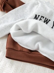 Cozy Pixies 4pcs Baby Boy Letter Print Soft Knit Crew Neck Long Sleeve Hoodie & Elastic Waist Ankle Pants Set Graphic Fall Winter - Multicolor - View 7