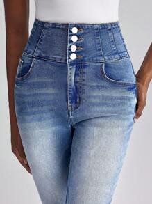 Slaydiva Calça Jeans Skinny de Cintura Alta Lavado Casual Feminino - Azul - Visão 6