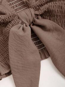 Sweetra 2pcs/Set Solid Color Drawstring Tube Top And Shorts, Casual Set - Camel - View 3