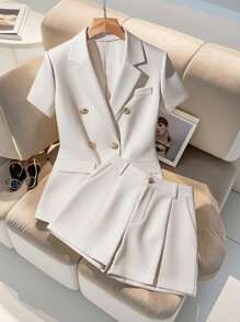 Franclia Conjunto de traje sin mangas con solapa para mujer - Albaricoque - Ver 1