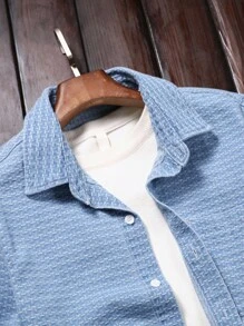 Manfinity Homme Men's Light Blue Casual Light Blue Casual Button-Down Denim Shirt, Fall - Light Wash - View 7