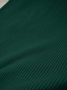 Franclia Đầm dệt kim cổ tròn tay ngắn xẻ tà trang trí thanh lịch dành cho nữ, quần áo len dệt kim mùa hè cho trường đại học - Màu xanh lá cây đậm - Xem 6