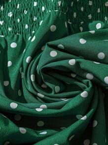 EMERY ROSE Women's Polka Dot Ruffle Double Layer Sleeve Casual Blouse - Green - View 4