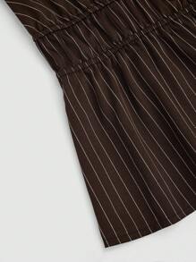 Sweetra Blusa casual, de uso diario, para ir al trabajo, para citas elegantes y relajada con mangas acampanadas, cintura ceñida, escote profundo en V y abertura lateral, a rayas en marrón y blanco, talla grande - Marrón - Ver 6