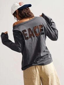 Bohemela Áo thun tay dài bằng cotton giặt, cổ chữ V, màu trơn, họa tiết thêu rỗng, phong cách Boho dành cho nữ, phong cách đồng quê cổ điển phương Tây, thích hợp cho kỳ nghỉ mùa hè/thu/đông - Màu xám đen - Xem 1