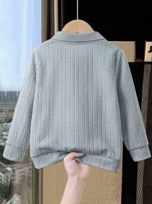 Genkimix Kids Young Girl Casual Long Sleeve Textured Fabric Embroidered Heart Polo Neck Sweatshirt - Grey - View 2