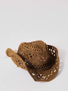 MUSERA Straw Cowboy Hat Curled Brim Straw Bow Beach Hat Sun Protection Breathable Western Festival