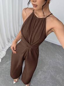 Firerie Bộ đồ liền thân hở vai màu trơn dành cho nữ, phù hợp với trang phục Rave, lễ hội, tiệc tùng, lễ hội âm nhạc, mùa tốt nghiệp, bãi biển, kỳ nghỉ, đi làm - Cà phê nâu - Xem 7