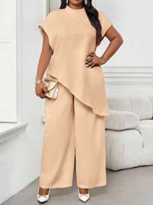 SHEIN Lady Áo cánh tay cánh dơi dáng rộng, cổ tròn, tay cánh dơi, viền bất đối xứng, thiết kế mới 2025, áo cánh thanh lịch, sang trọng, thoải mái, thanh lịch cho ngày lễ tình nhân, tiệc tùng năm mới - Lạc đà - Xem 3