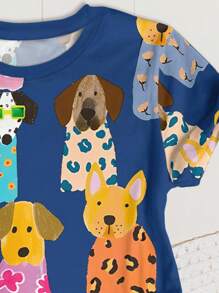 EMERY ROSE Plus Size Women's Cute Colorful Cartoon Dog Print Graphic Tees, Casual Summer - Multicolor - View 3