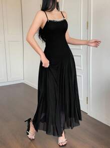 DAZY 女士优雅黑色吊带连衣裙 夏季女装连衣裙 - 黑色 - 查看 5