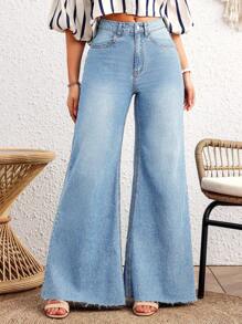 Breezaya Quần jean ống rộng dáng rộng có túi cho nữ - Rửa nhẹ - Xem 3