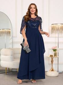 Ellevyn 大码女式优雅亮片刺绣连衣裙，适合派对和聚会，秋季万圣节万圣节服装万圣节服装女装万圣节服装女装万圣节大码万圣节服装万圣节万圣节派对服装大码女装外出服装秋季服装女式长裙女式连衣裙，婚礼宾客礼服女式 - 藏蓝色 - 查看 8