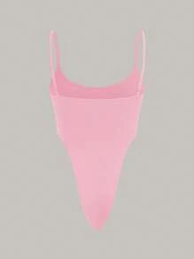 SHEIN EZwear Bộ đồ liền thân dây mảnh màu hồng giản dị tối giản gợi cảm dành cho nữ, thích hợp cho mùa hè - Hồng - Xem 3