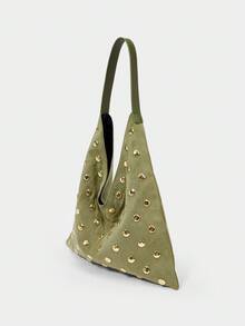 SHECARRY Ladies, Women Shoulder Bag, Hobo Bag, Fashionable, Elegant, Simple, Personalized, Versatile, Classic, Rivets, For Commute, Office, Date, Daily, Shopping, Afternoon Tea - Green - View 2