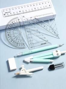 9 Pieces/Set Of School Supplies Including A Compass, Ruler, And Mathematical Drawing Tools, Suitable For Students.