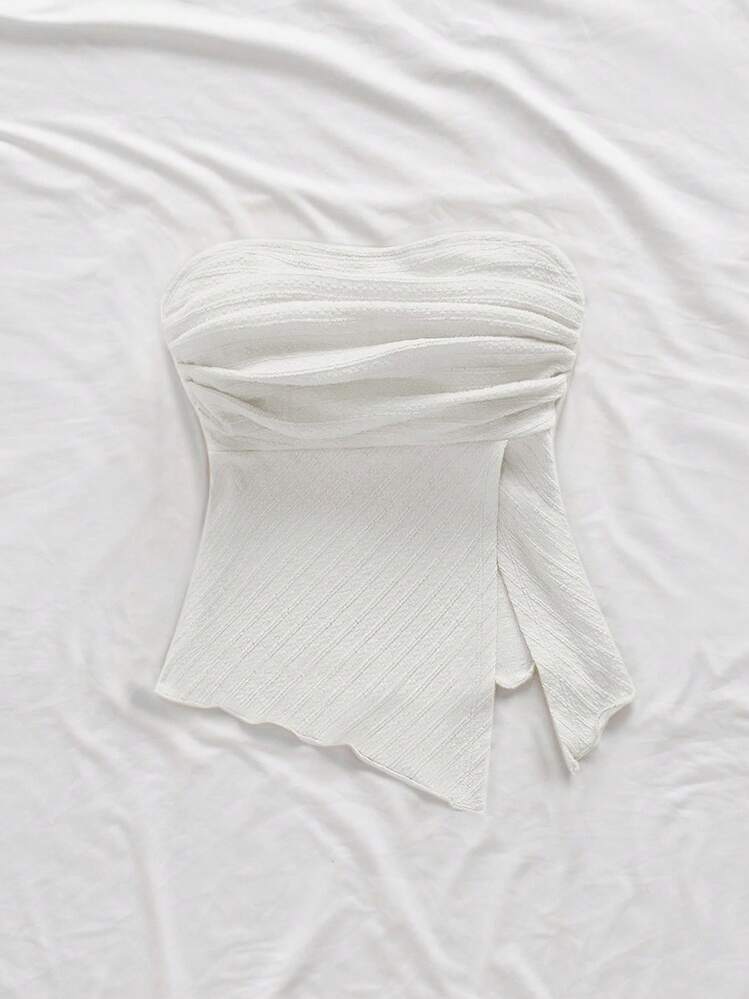 Firerie Women's Elegant Romantic Fashion Commuter Sexy Elegant Style Yellow Pleated Tube Top, Suitable For Parties, Beach Vacations, Back To School, Romantic Dates, Wedding Season, Birthdays, Easter, Spring Summer - White - View 4