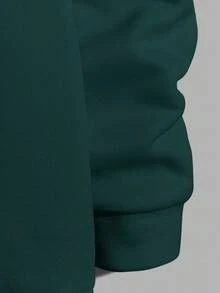 EURMUSE Men's Slogan Print Long Sleeve Drawstring Hooded Casual Sweatshirt - Dark Green - View 3